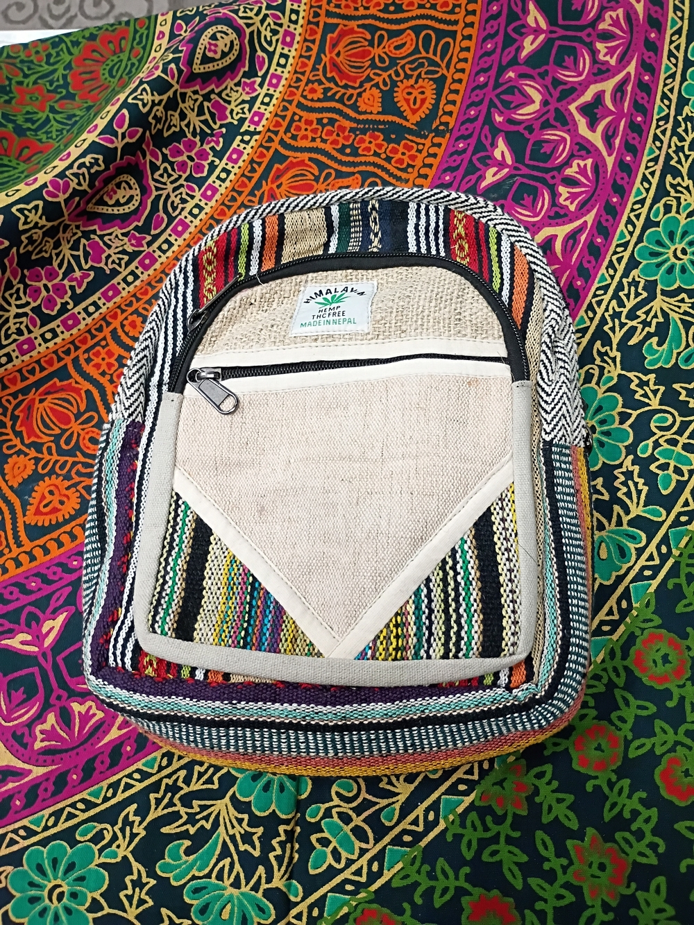 NWOT Himalayan Hemp Boho Striped Mini Backpack - Natural & Multicolor